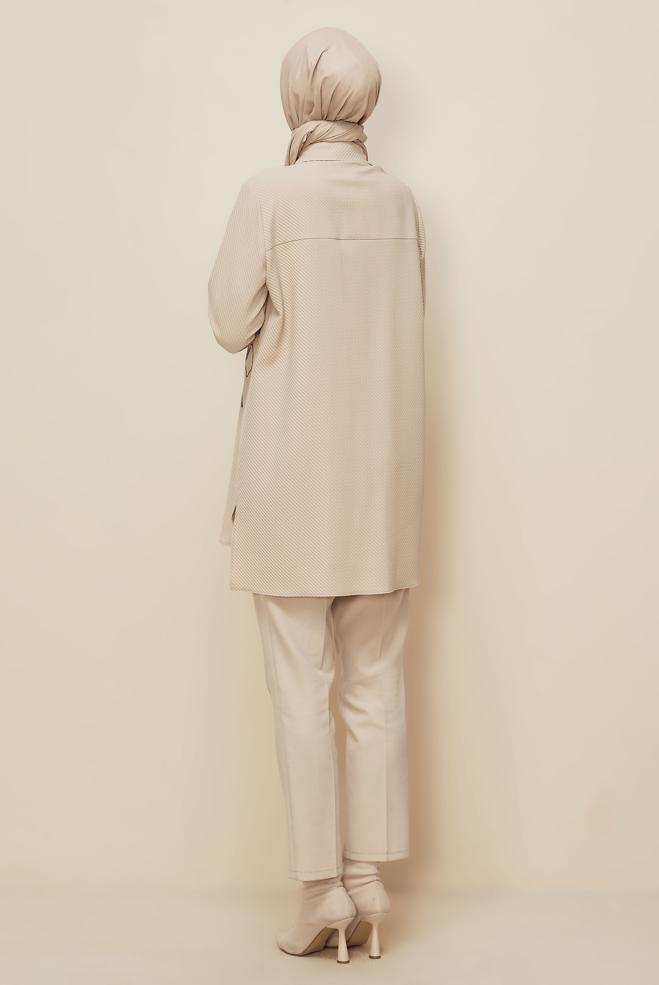 Vêtements hijab BEIGE TUNIQUE COL CHEMISE 46207 - ALVİNA