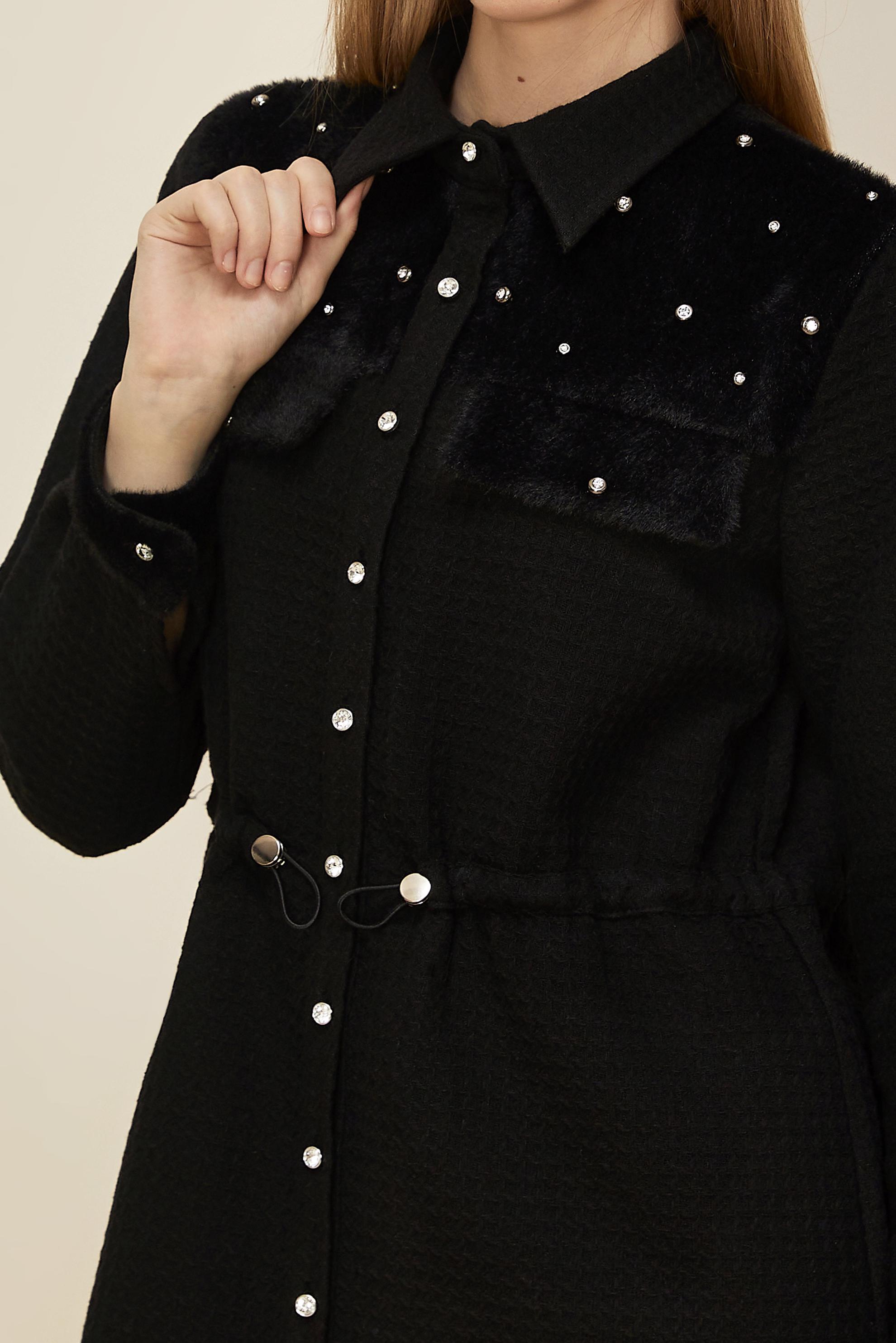 Tesettür giyim SİYAH SUNİ KÜRK DETAYLI TUNİK 46208