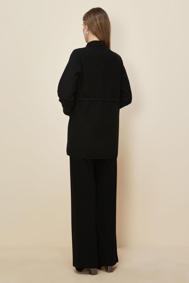 Tesettür giyim SİYAH SUNİ KÜRK DETAYLI TUNİK 46208 - ALVİNA