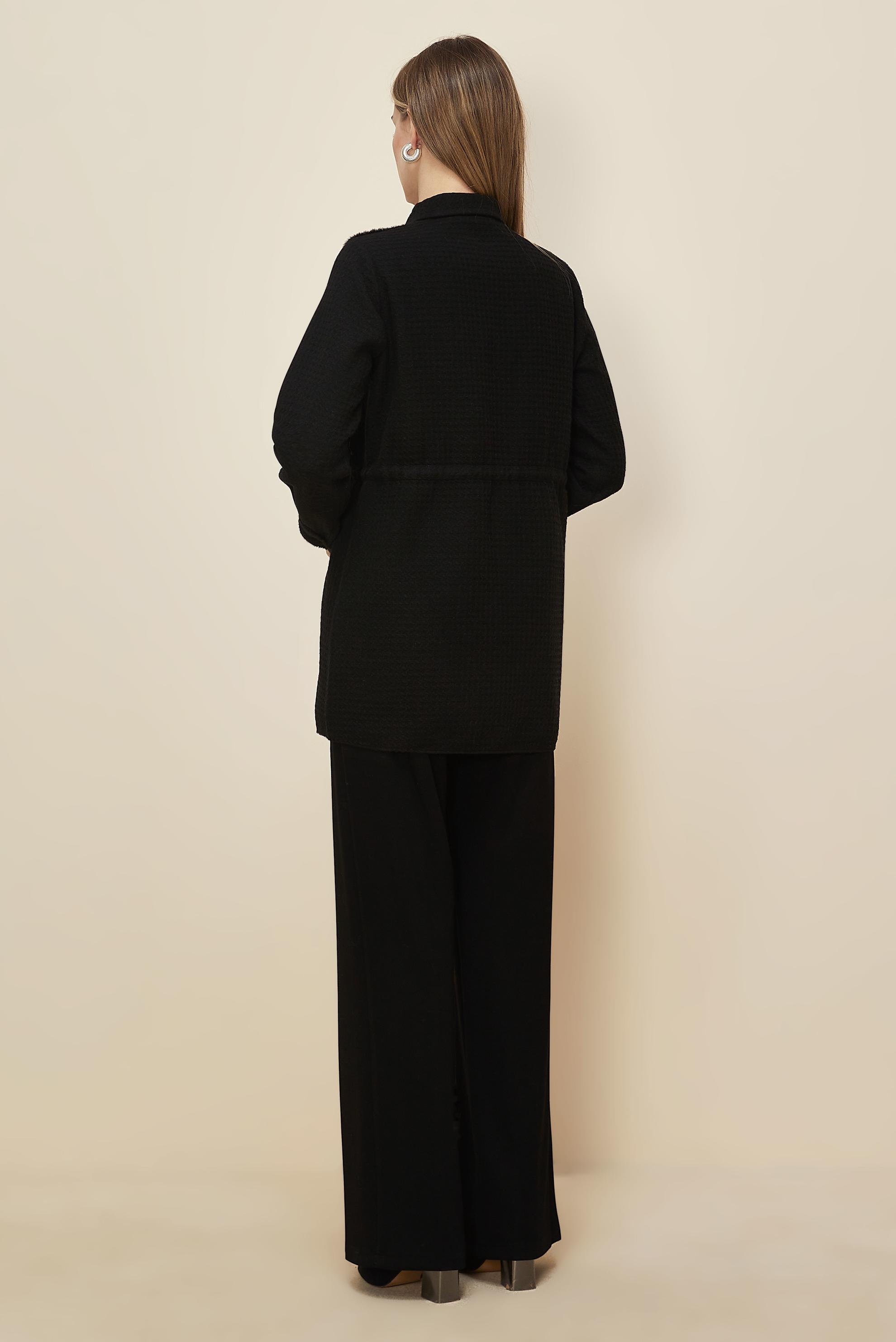 Tesettür giyim SİYAH SUNİ KÜRK DETAYLI TUNİK 46208