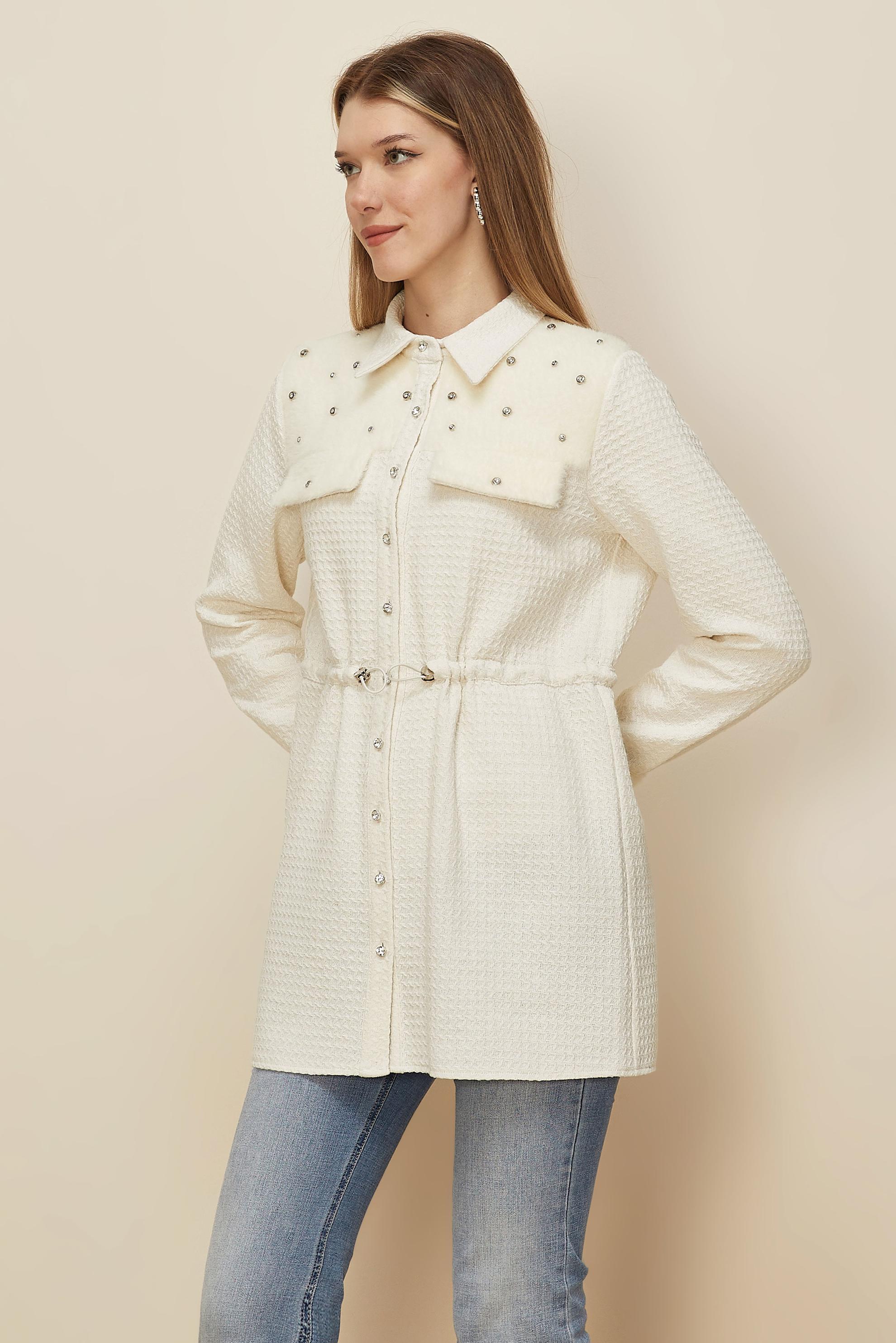 Tesettür giyim BEYAZ SUNİ KÜRK DETAYLI TUNİK 46208