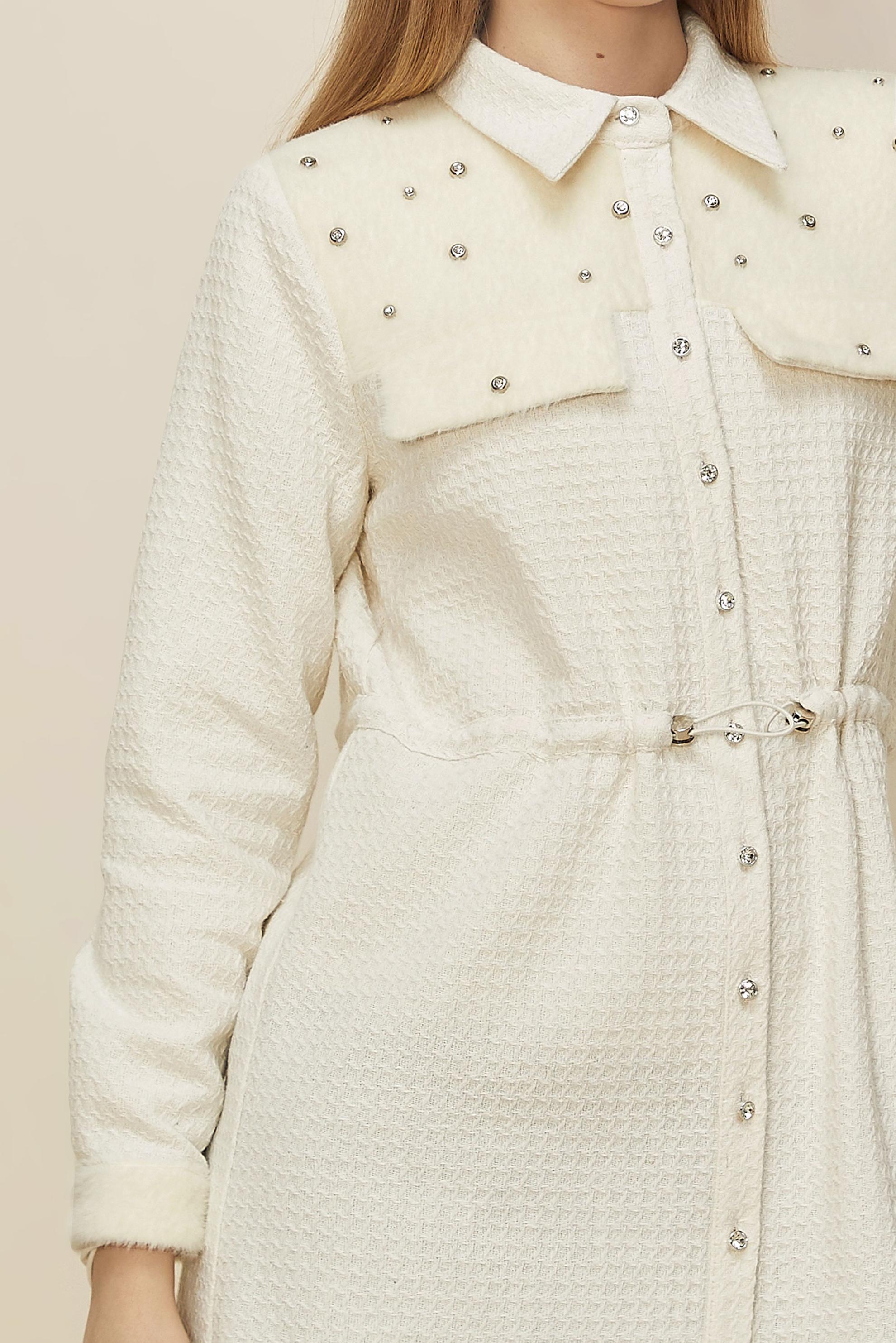 Tesettür giyim BEYAZ SUNİ KÜRK DETAYLI TUNİK 46208