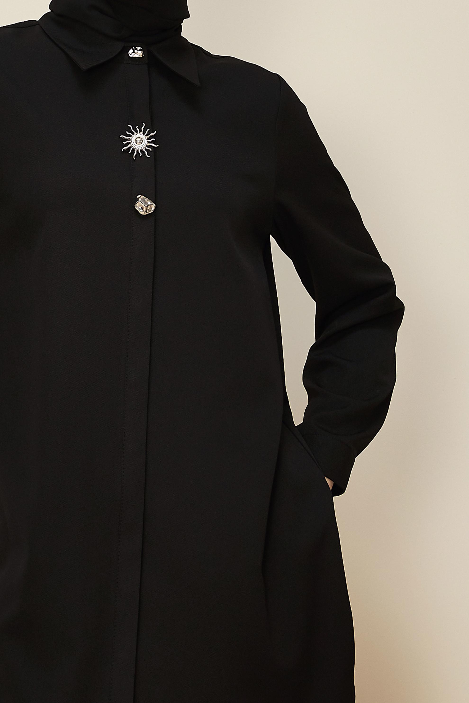 Tesettür giyim SİYAH GÖMLEK YAKA TUNİK 46211