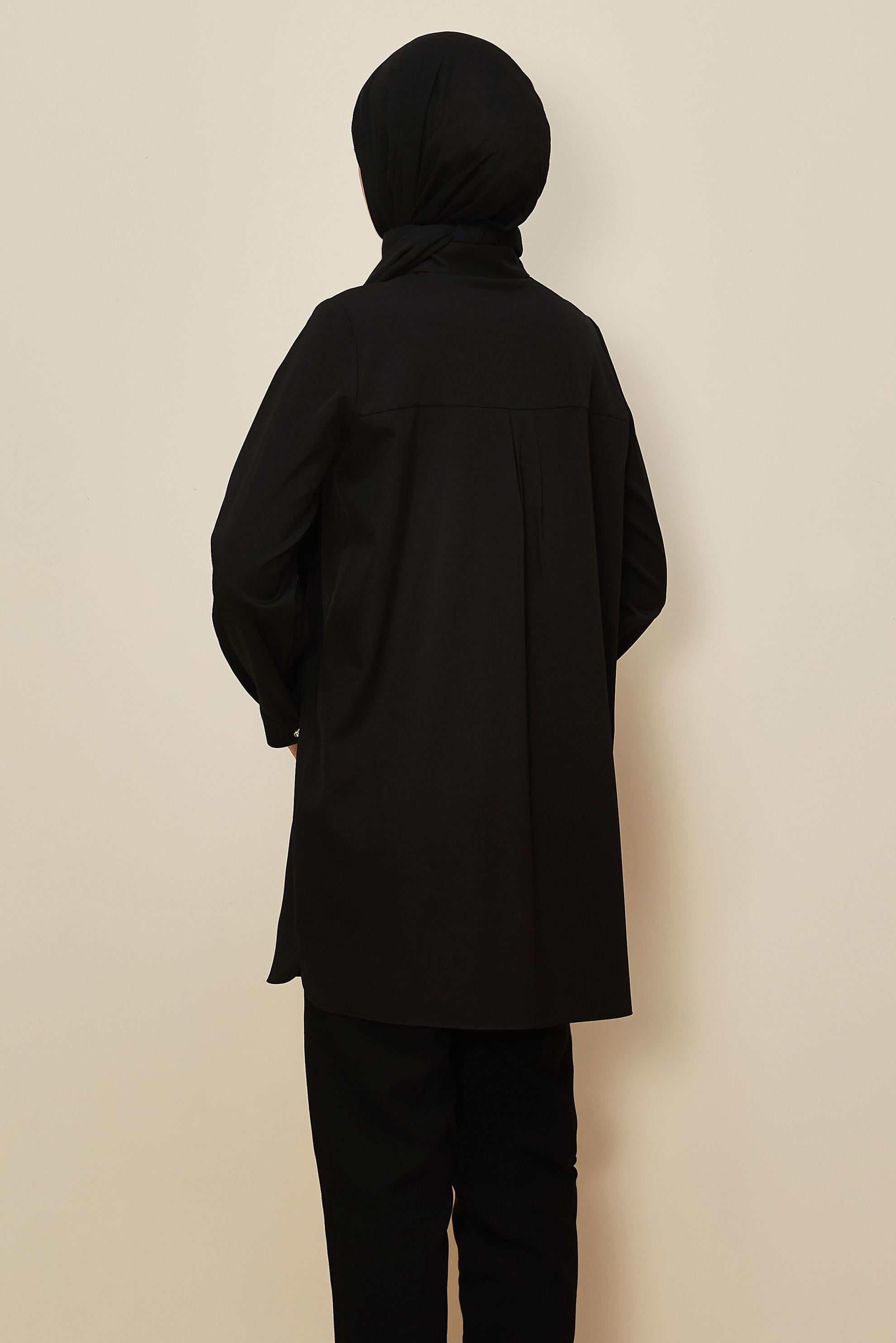 Tesettür giyim SİYAH GÖMLEK YAKA TUNİK 46211