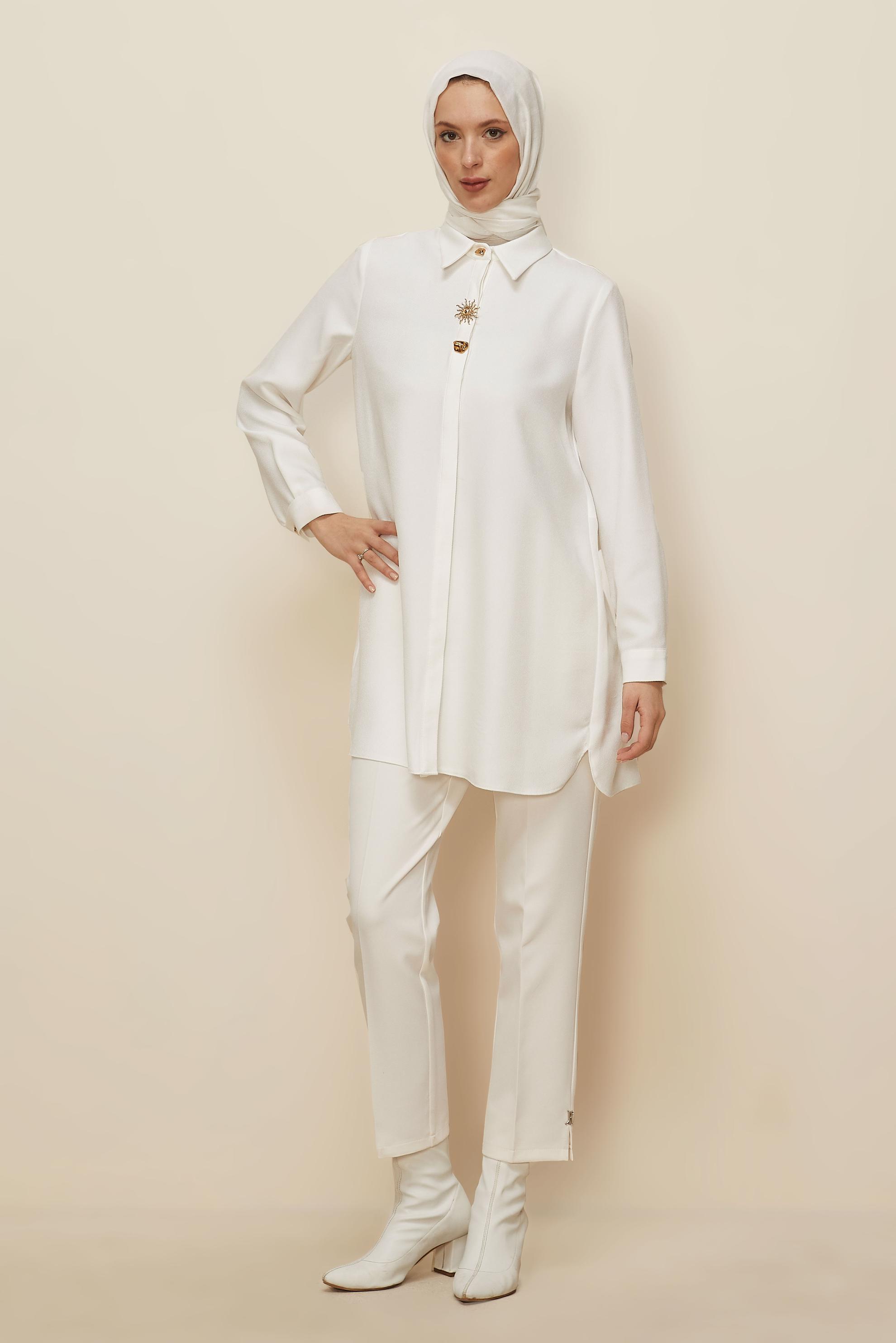 Tesettür giyim BEYAZ GÖMLEK YAKA TUNİK 46211