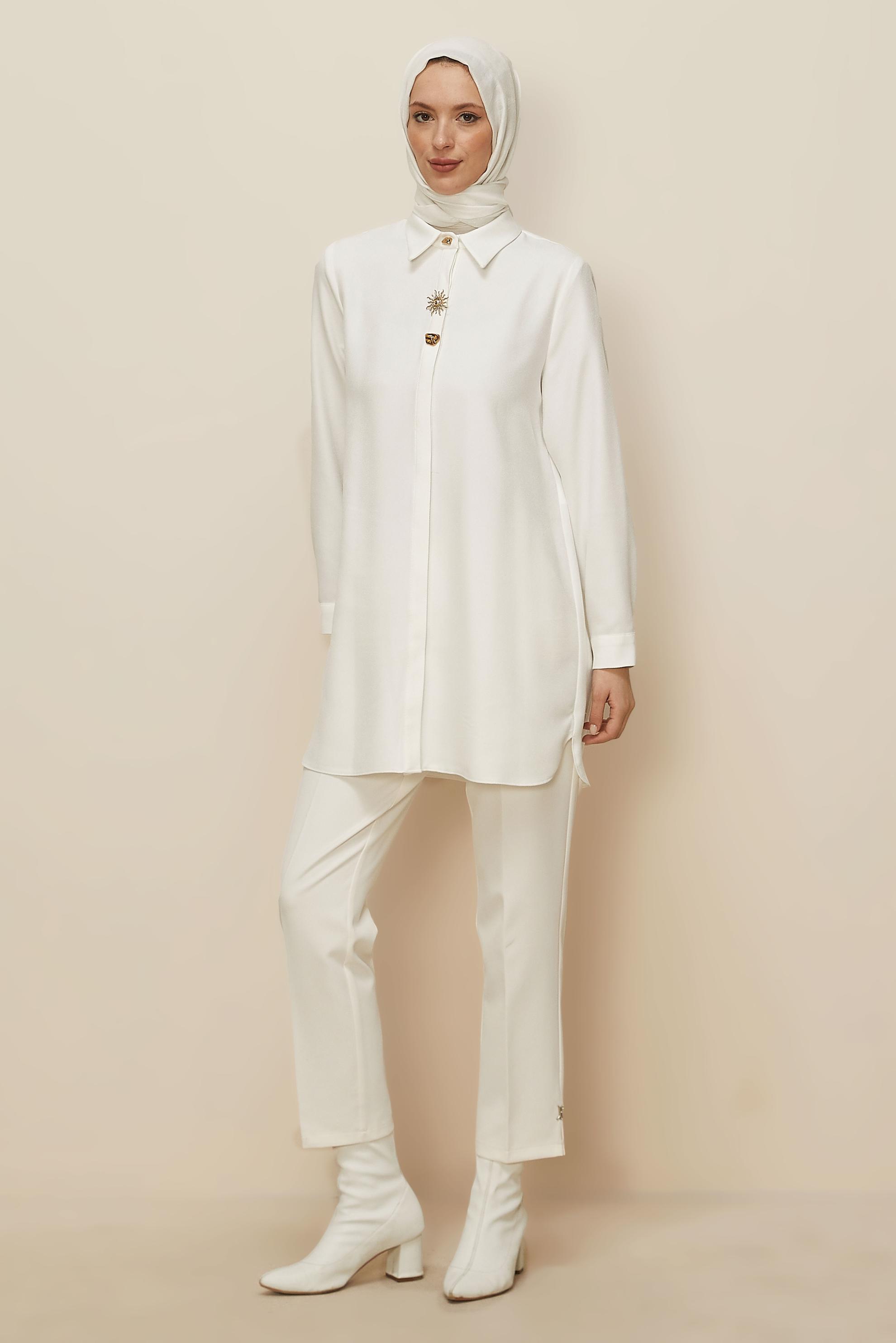 Tesettür giyim BEYAZ GÖMLEK YAKA TUNİK 46211