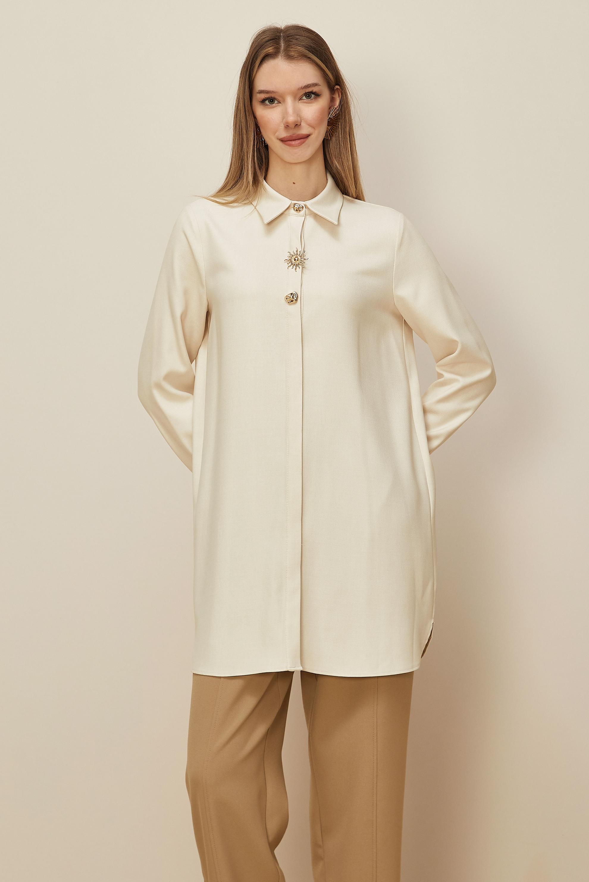 Tesettür giyim BEJ GÖMLEK YAKA TUNİK 46211