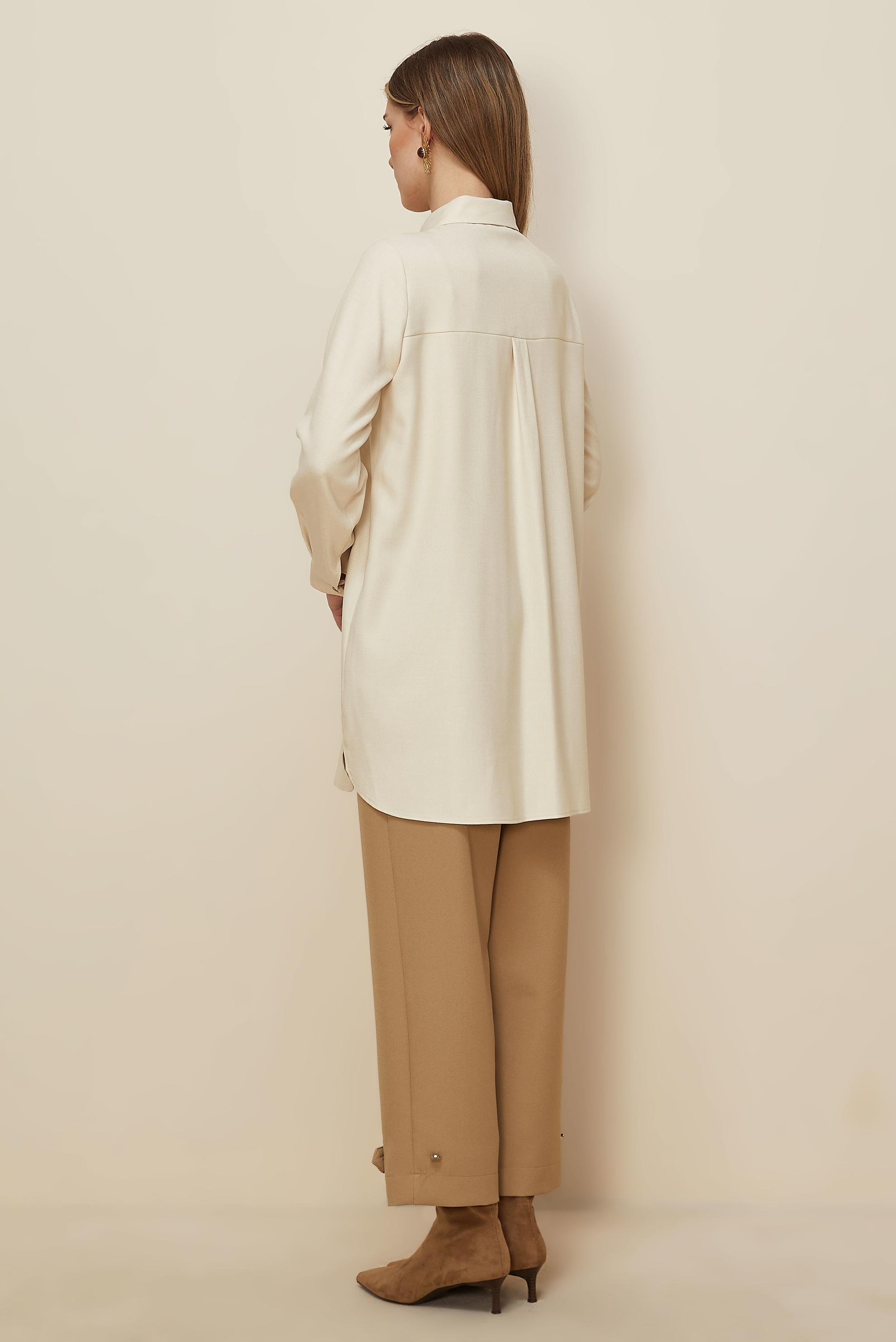 Tesettür giyim BEJ GÖMLEK YAKA TUNİK 46211