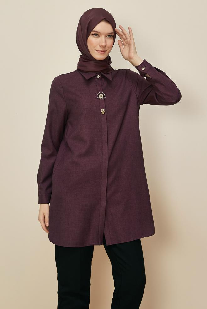Tesettür giyim MÜRDÜM GÖMLEK YAKA TUNİK 46211 - ALVİNA