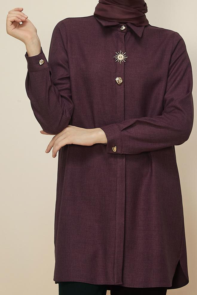 Tesettür giyim MÜRDÜM GÖMLEK YAKA TUNİK 46211 - ALVİNA