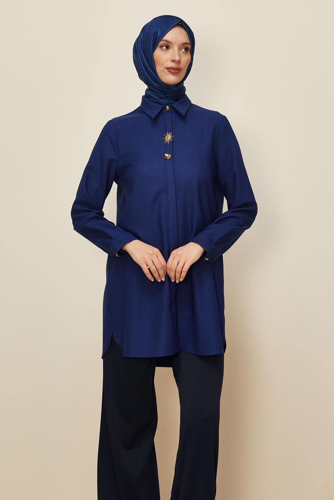 Tesettür giyim LACİVERT GÖMLEK YAKA TUNİK 46211 - ALVİNA