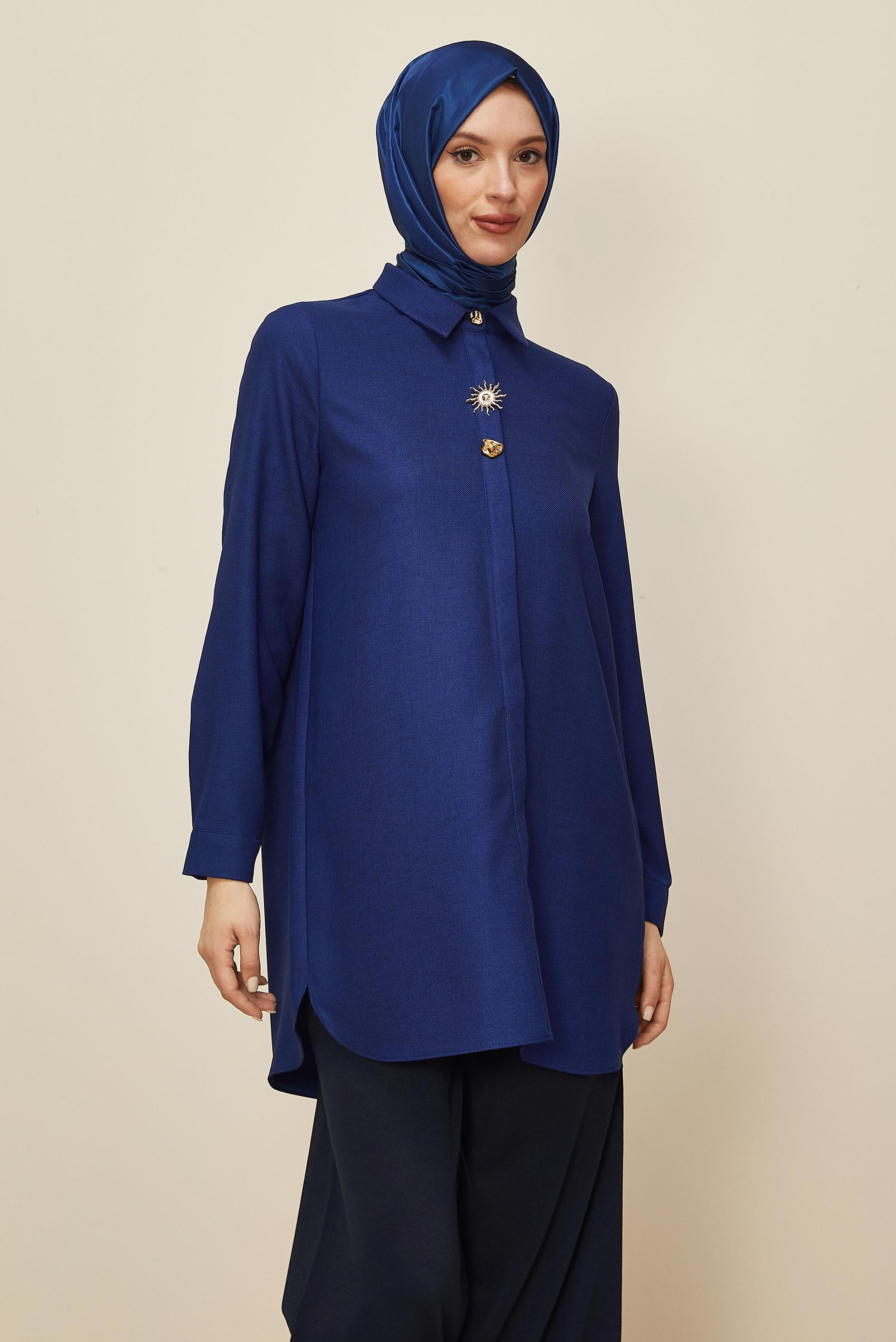 Tesettür giyim LACİVERT GÖMLEK YAKA TUNİK 46211