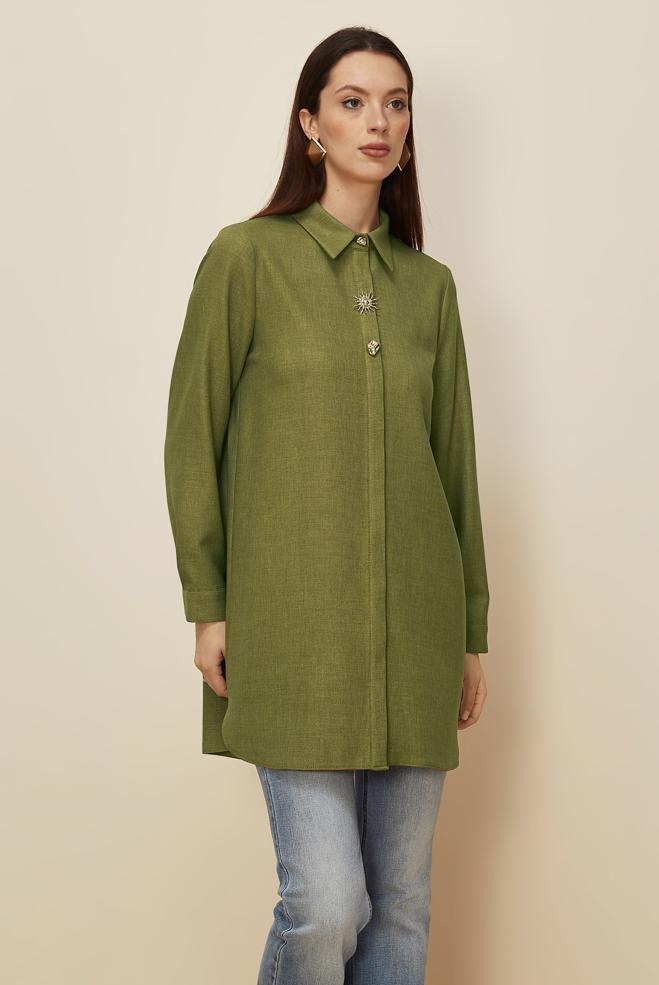 Hijab clothing GREEN SHIRT COLLAR TUNIC 46211 - ALVİNA