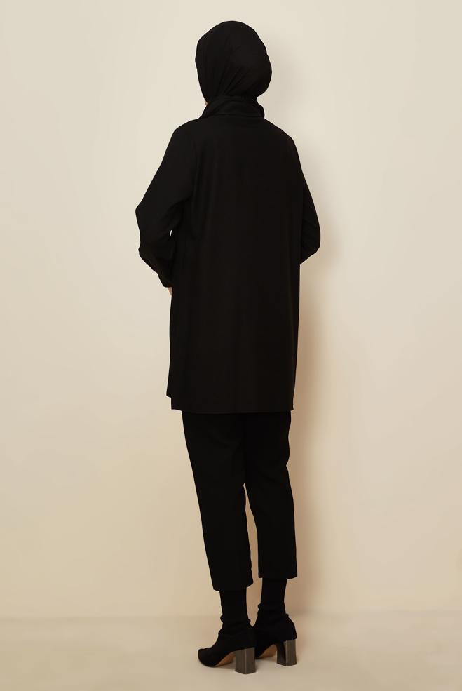 Tesettür giyim SİYAH GÖMLEK YAKA TUNİK 46212 - ALVİNA