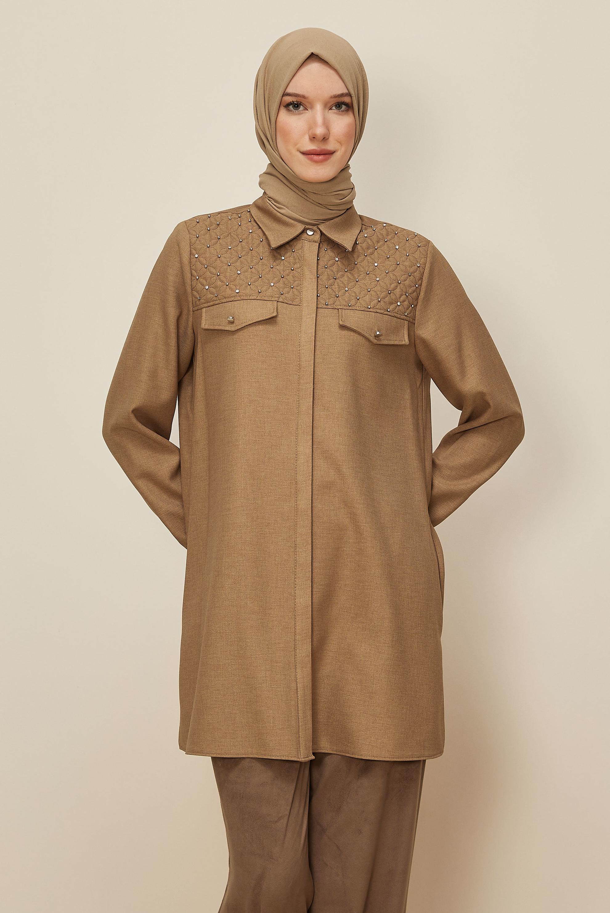 Hijab clothing BROWN SHIRT COLLAR TUNIC 46212