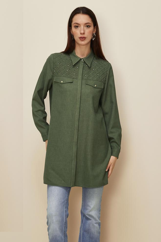 Hijab clothing KHAKI SHIRT COLLAR TUNIC 46212 - ALVİNA