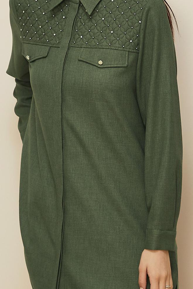 Hijab clothing KHAKI SHIRT COLLAR TUNIC 46212 - ALVİNA