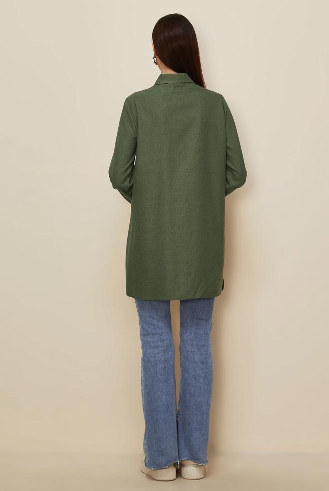 Hijab clothing KHAKI SHIRT COLLAR TUNIC 46212 - ALVİNA