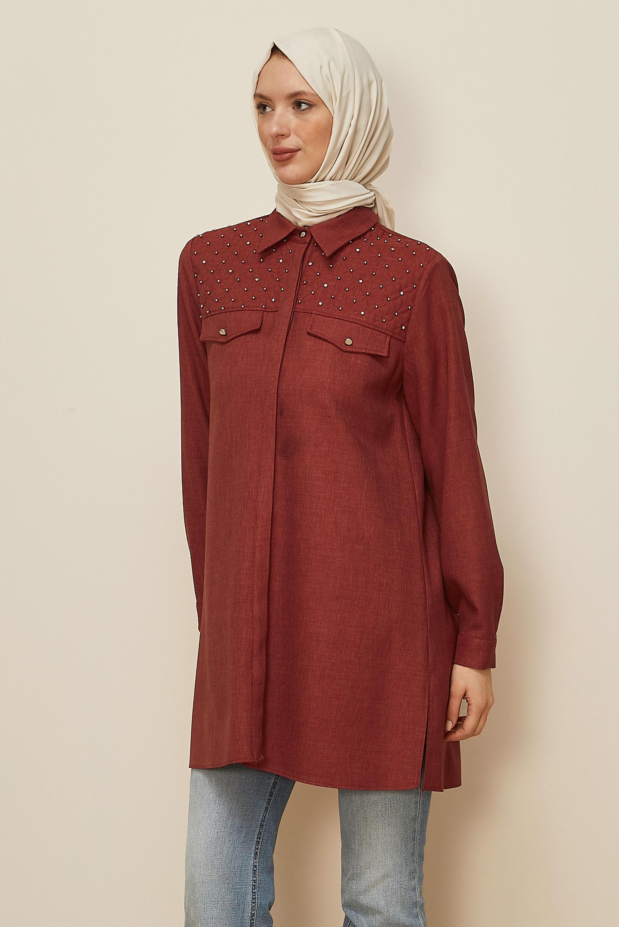 Hijab clothing ORANGE SHIRT COLLAR TUNIC 46212