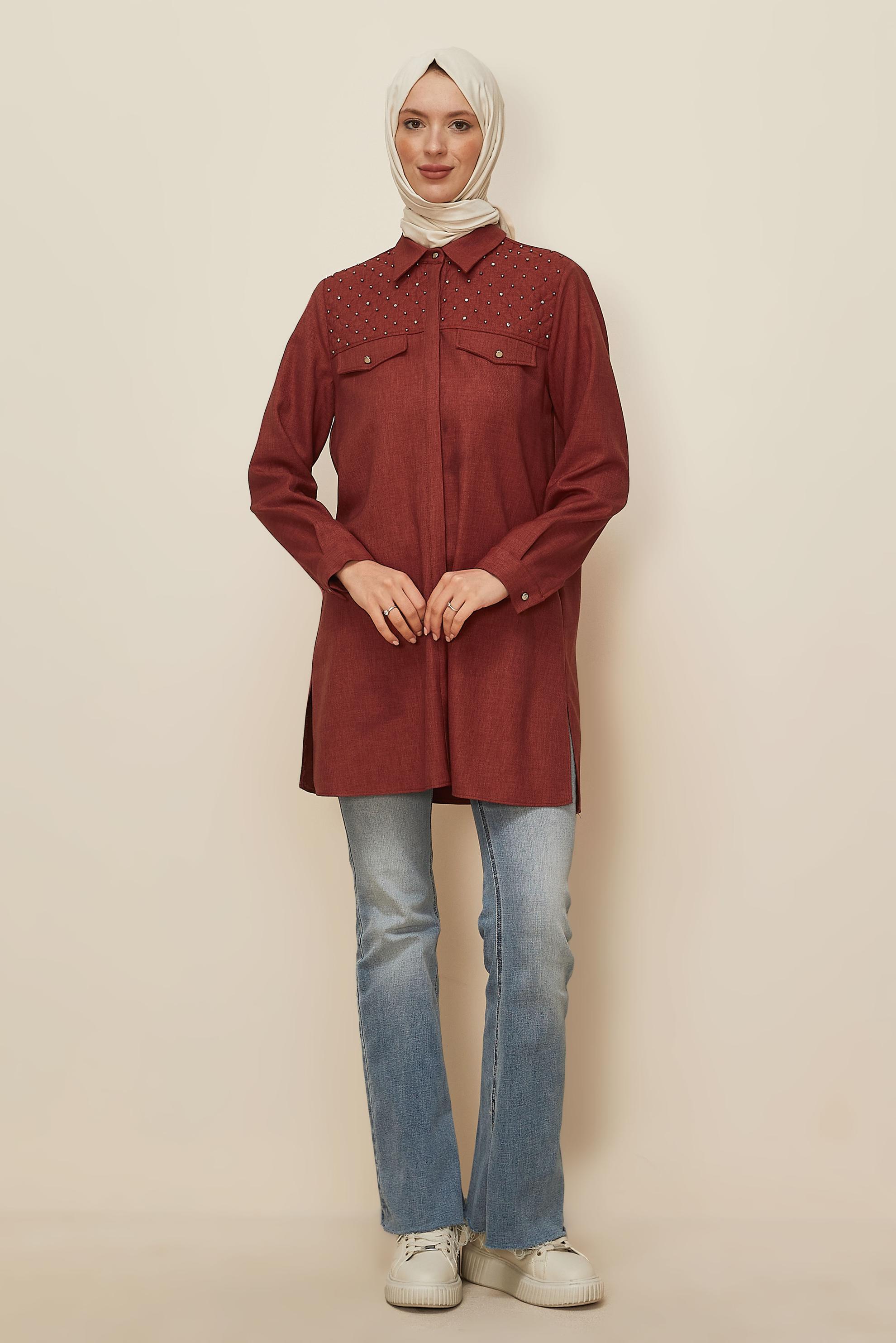 Hijab clothing ORANGE SHIRT COLLAR TUNIC 46212