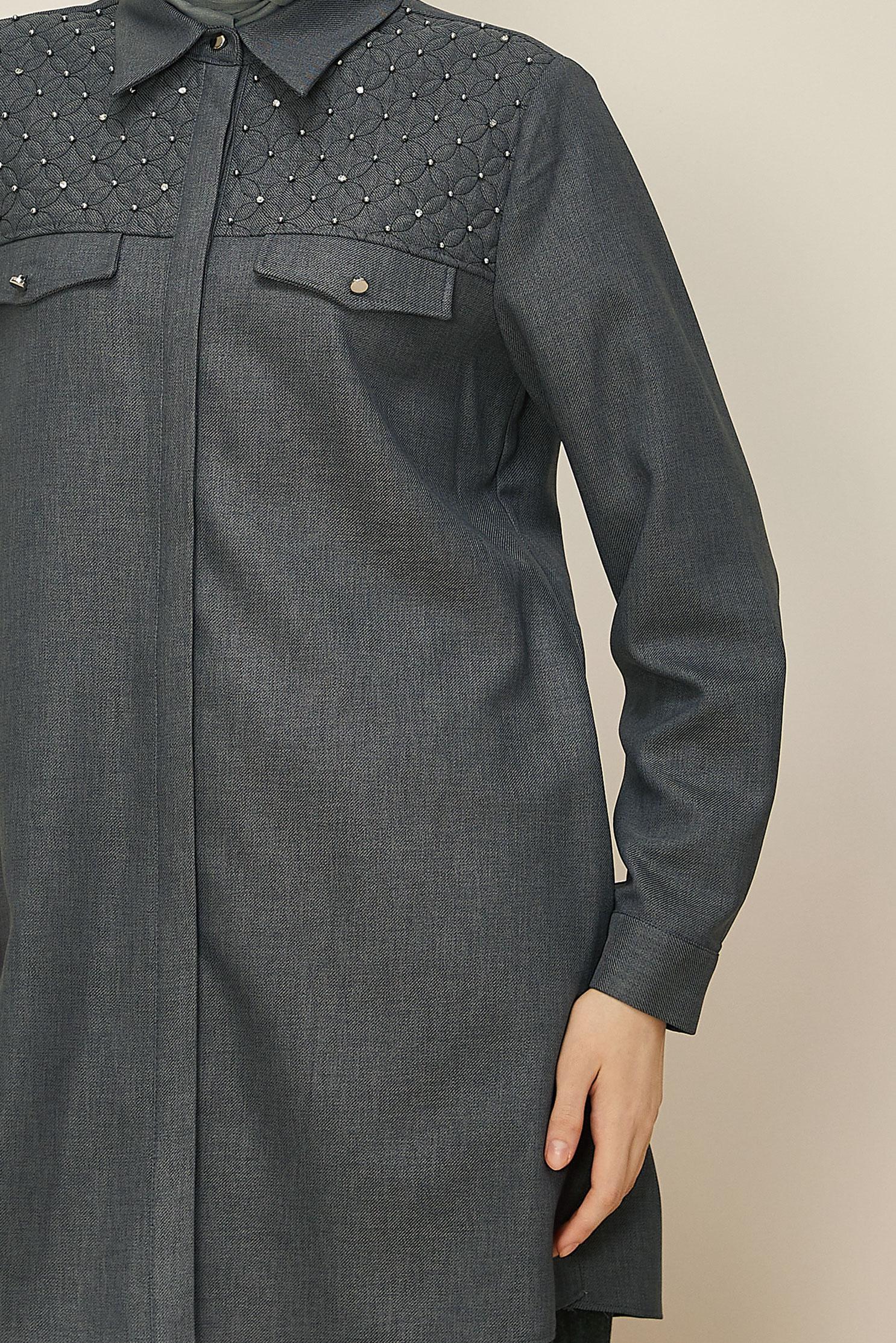 Tesettür giyim GRİ GÖMLEK YAKA TUNİK 46212