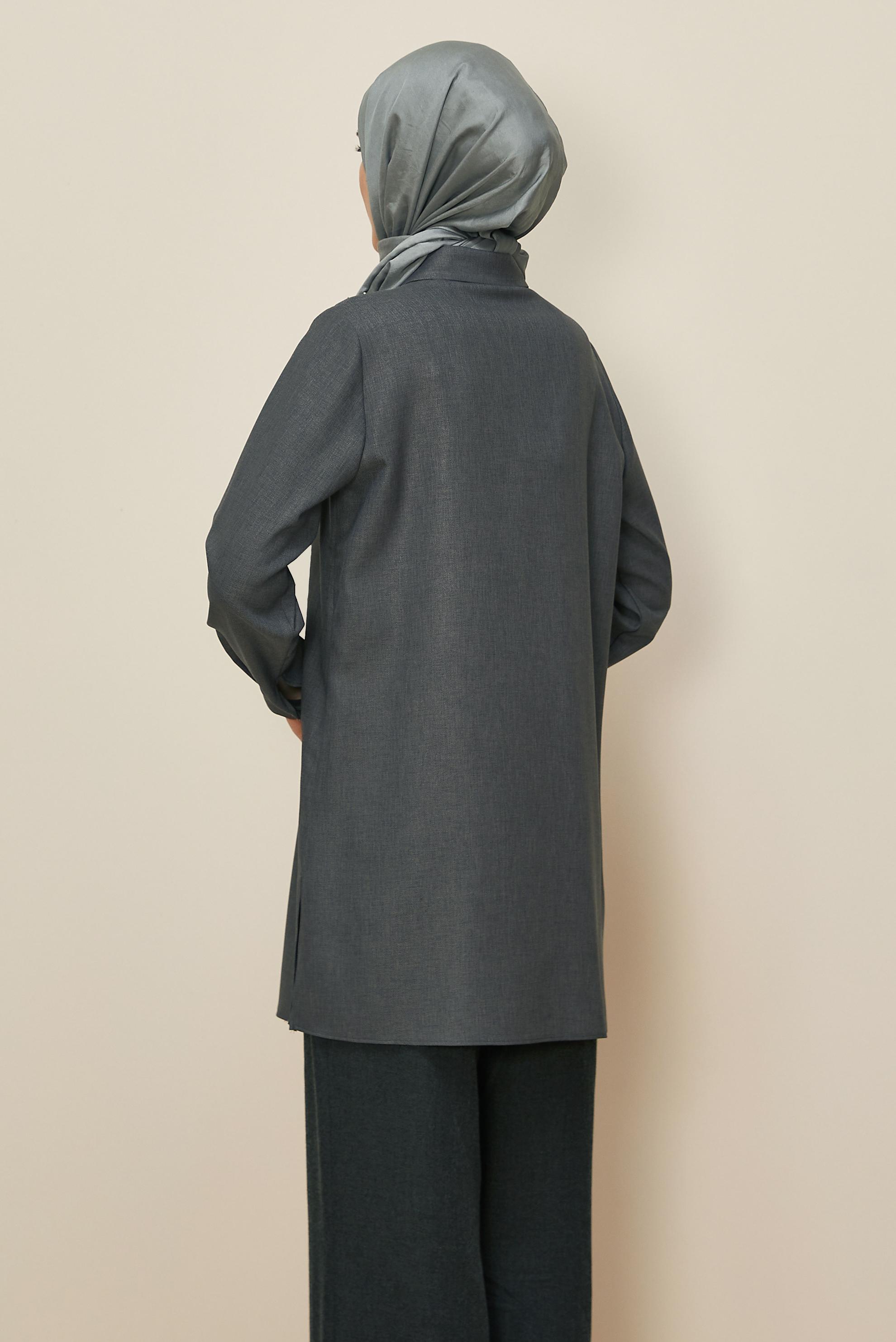 Tesettür giyim GRİ GÖMLEK YAKA TUNİK 46212