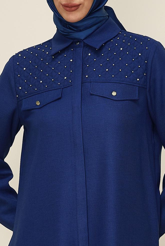 Tesettür giyim LACİVERT GÖMLEK YAKA TUNİK 46212 - ALVİNA