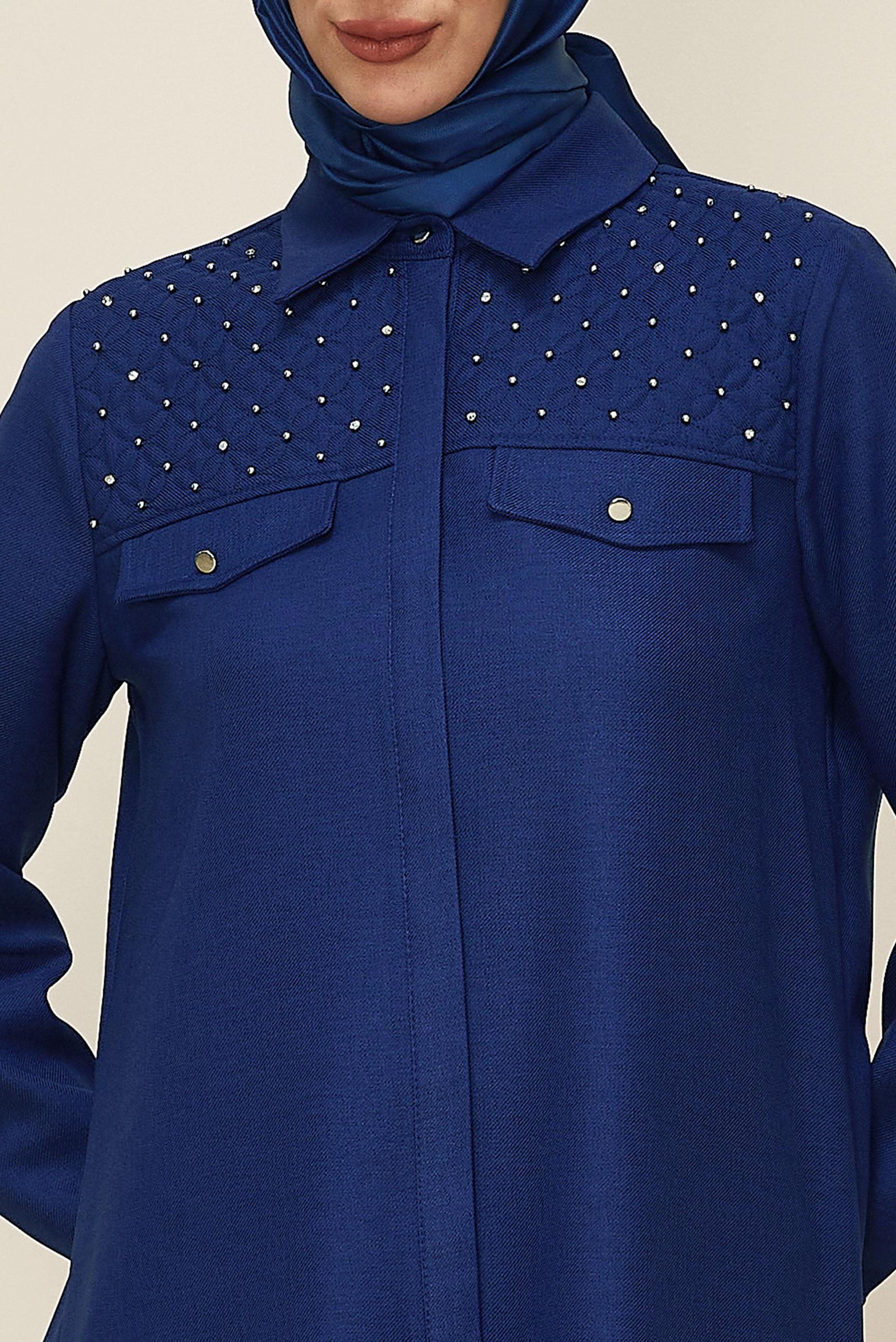Tesettür giyim LACİVERT GÖMLEK YAKA TUNİK 46212