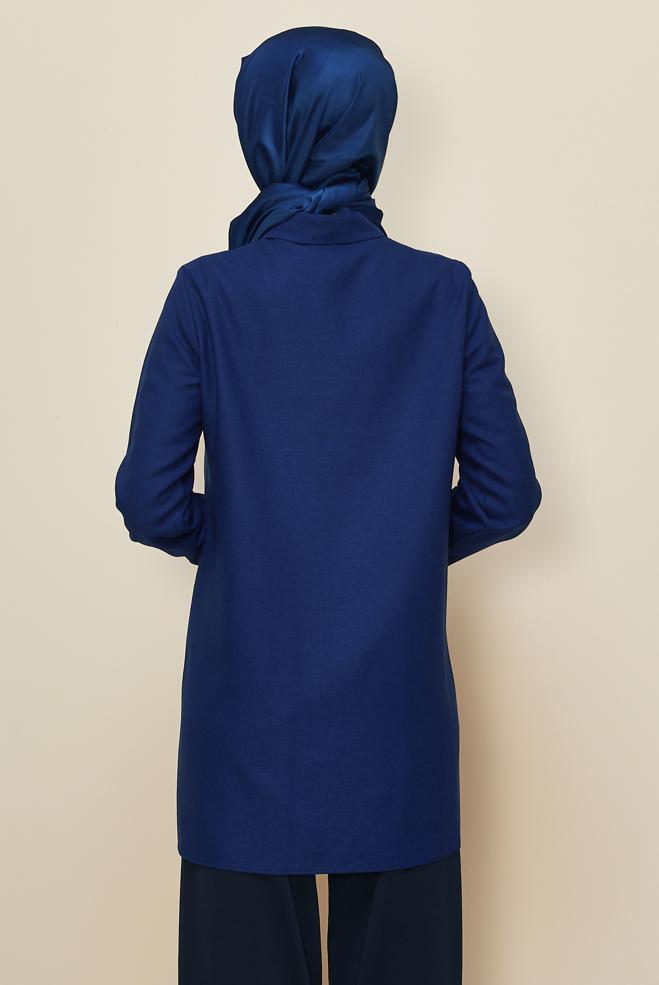 Tesettür giyim LACİVERT GÖMLEK YAKA TUNİK 46212 - ALVİNA
