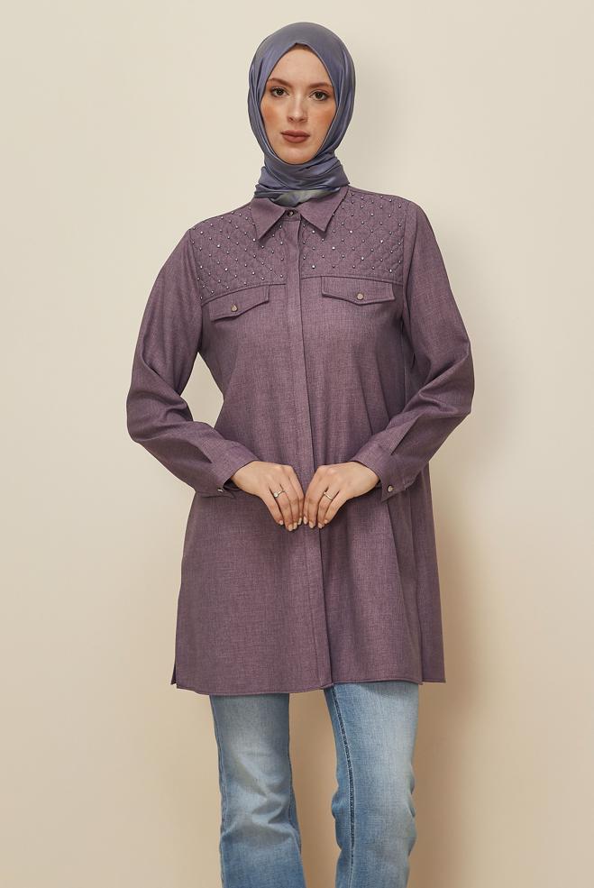 Hijab clothing PURPLE SHIRT COLLAR TUNIC 46212 - ALVİNA