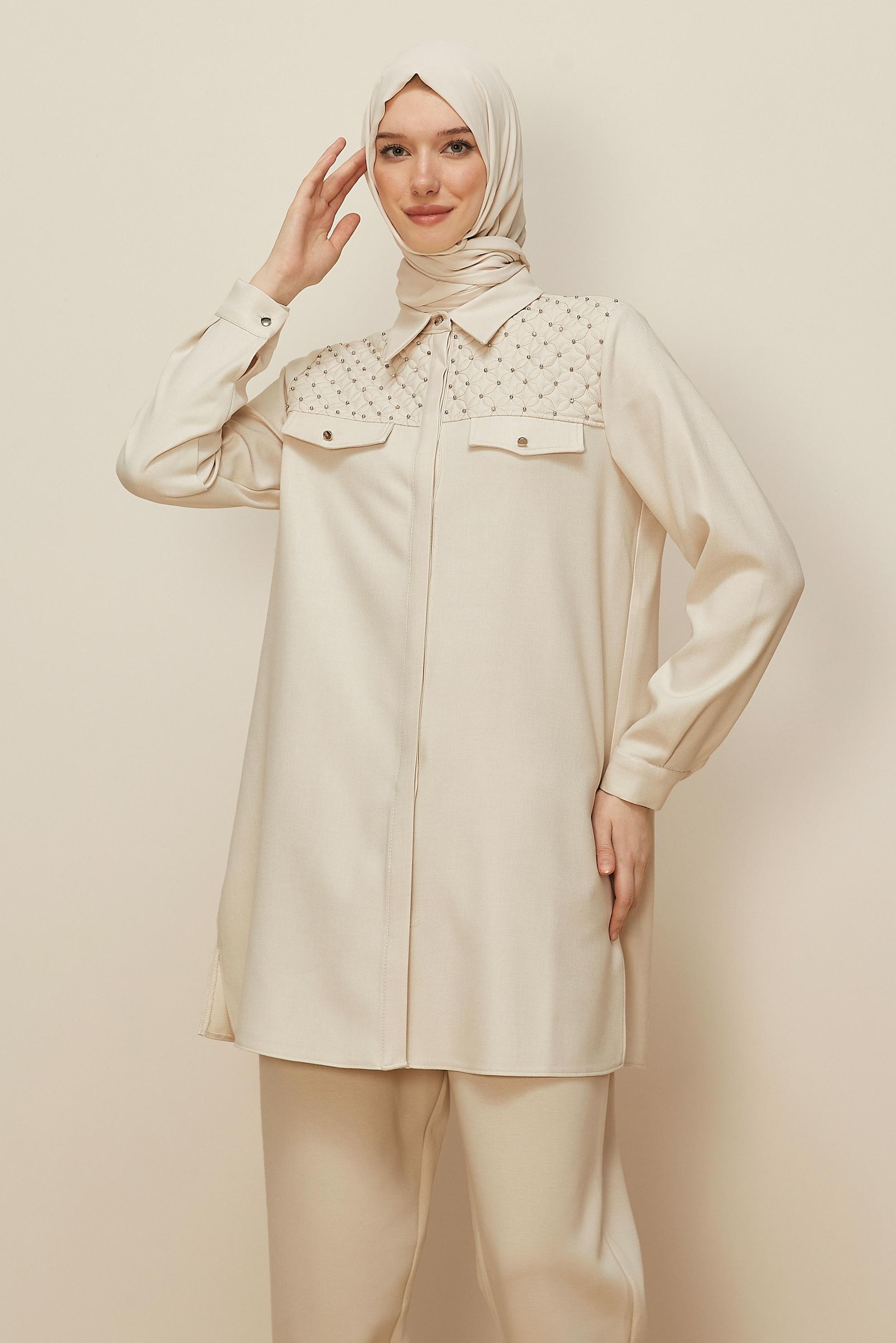 Hijab clothing ECRU SHIRT COLLAR TUNIC 46212