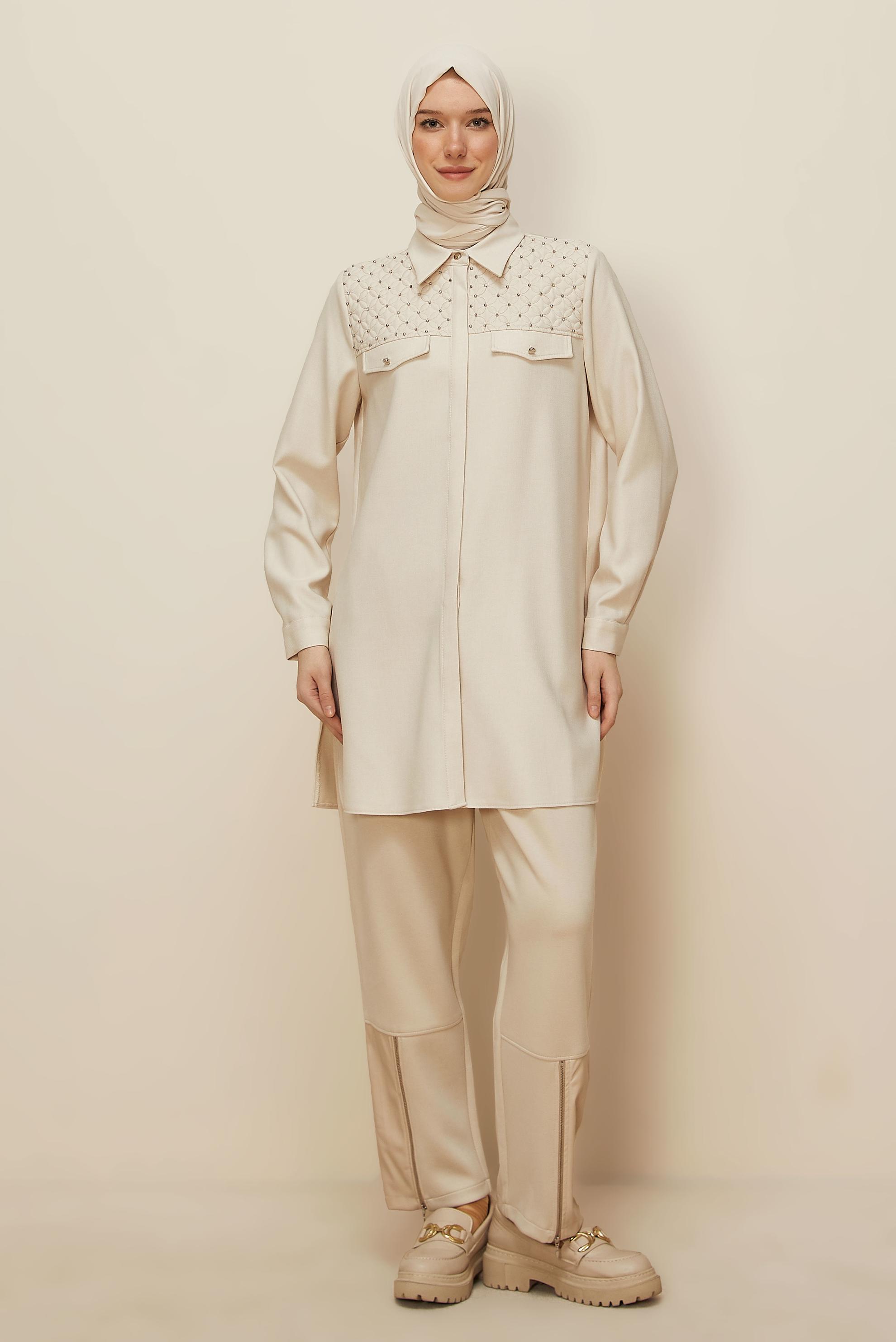 Hijab clothing ECRU SHIRT COLLAR TUNIC 46212