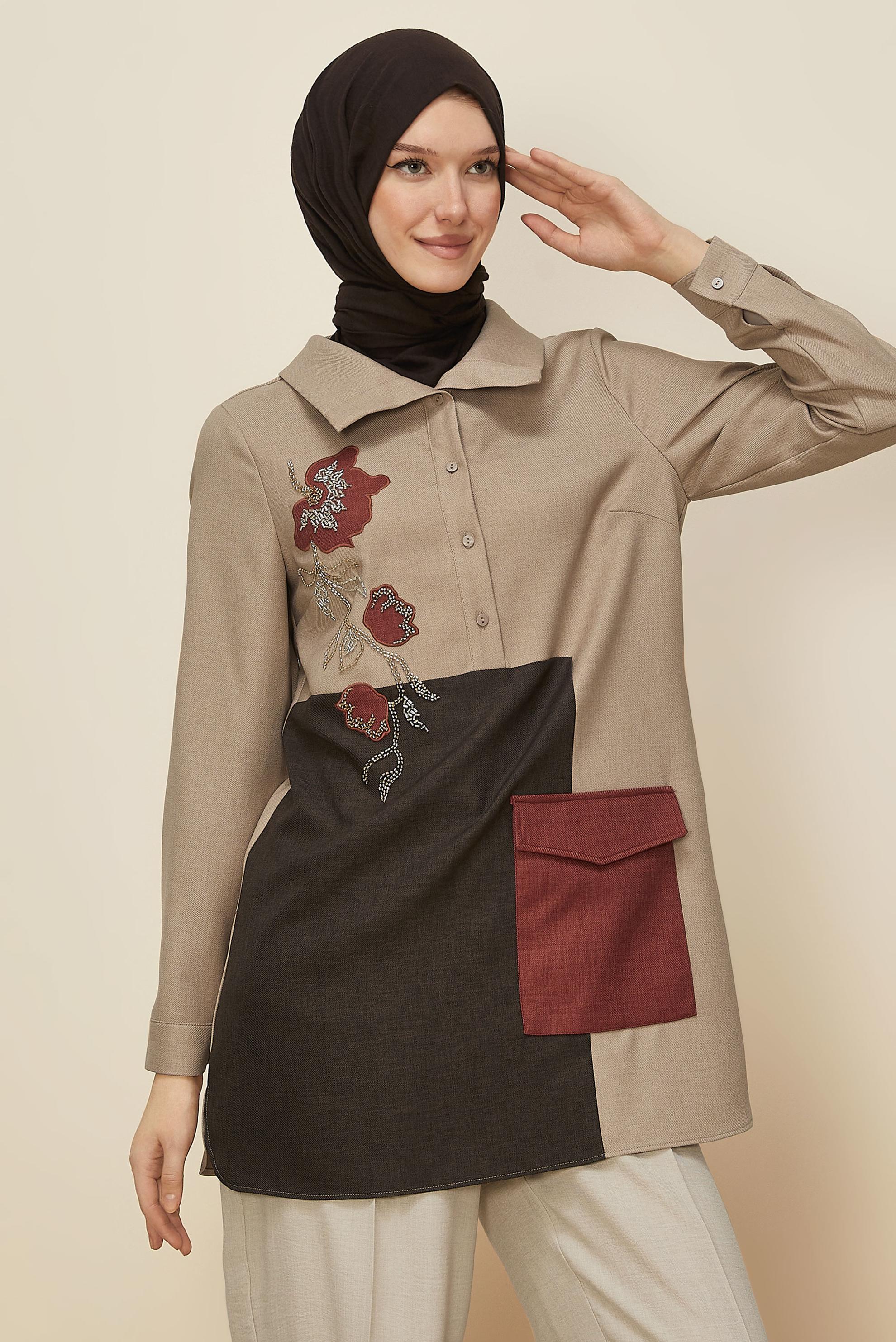 Hijab clothing BEIGE SHIRT COLLAR TUNIC 46213