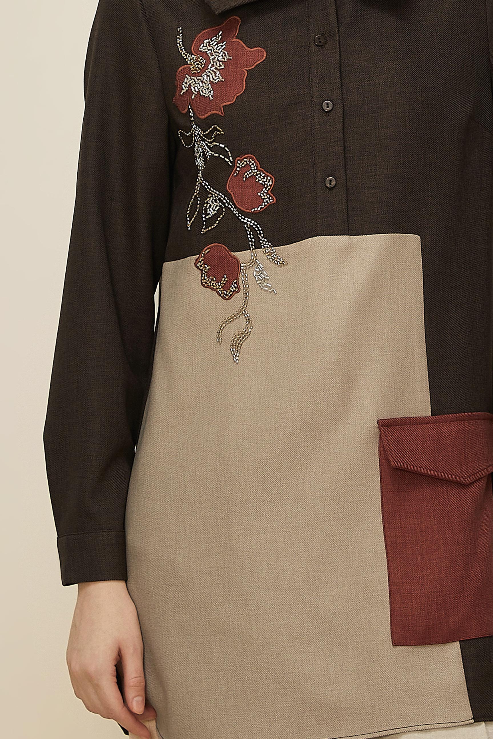 Tesettür giyim KAHVE GÖMLEK YAKA TUNİK 46213