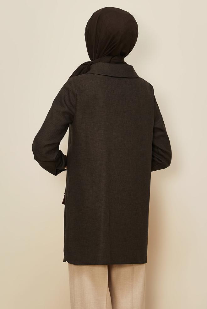 Hijab clothing BROWN SHIRT COLLAR TUNIC 46213 - ALVİNA