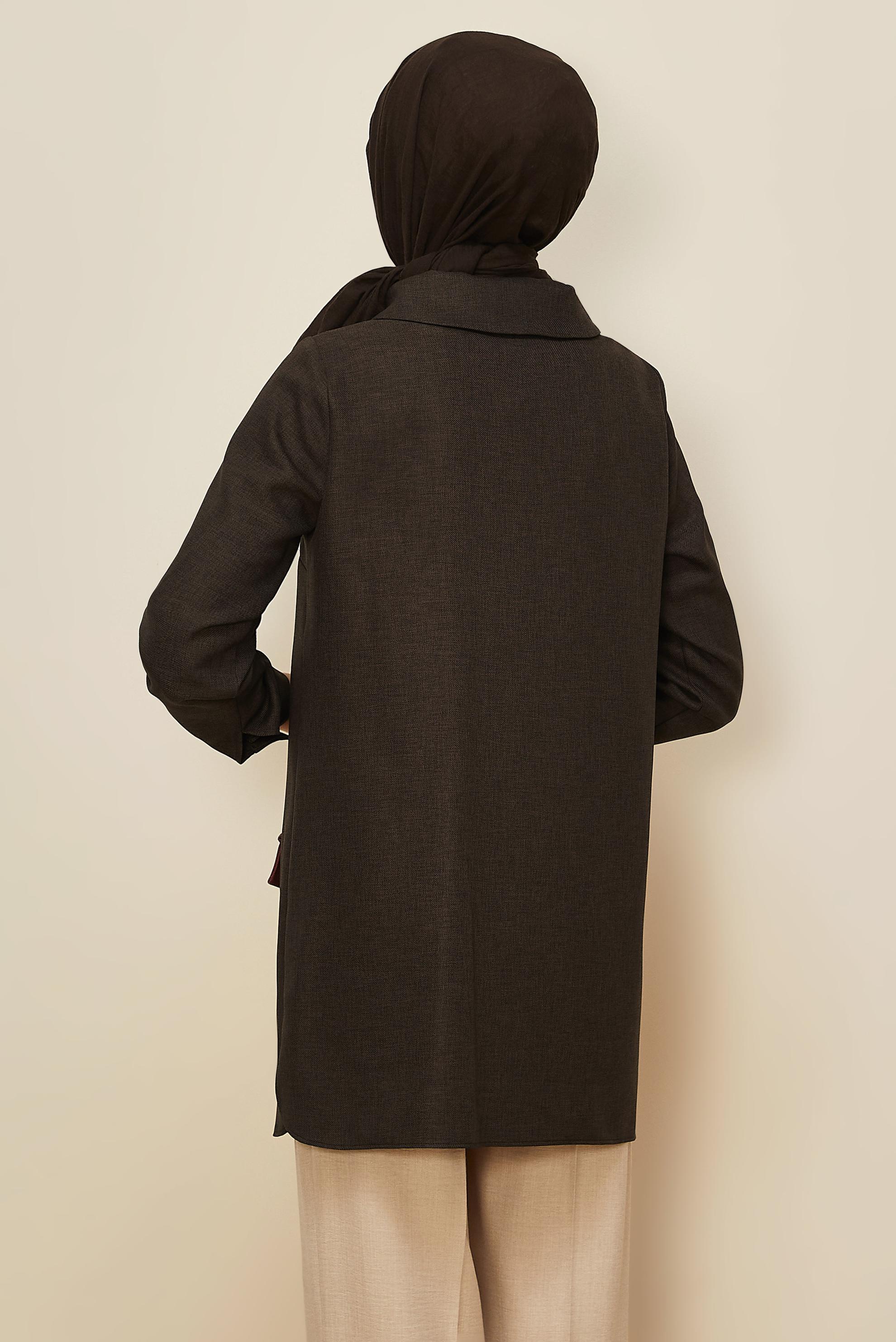 Tesettür giyim KAHVE GÖMLEK YAKA TUNİK 46213