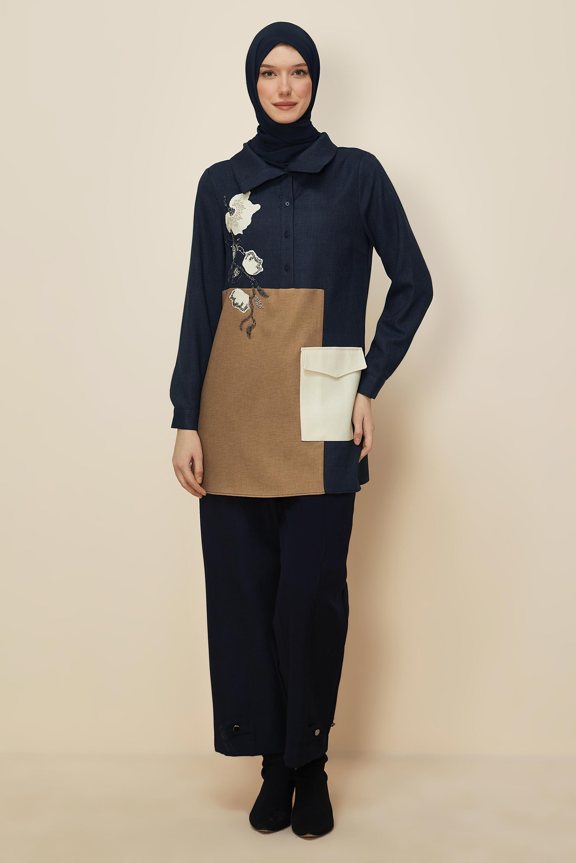 Hijab clothing NAVY BLUE SHIRT COLLAR TUNIC 46213