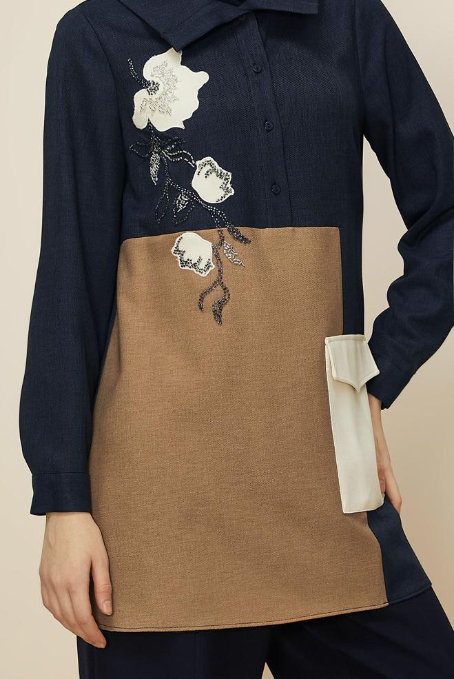 Hijab clothing NAVY BLUE SHIRT COLLAR TUNIC 46213 - ALVİNA