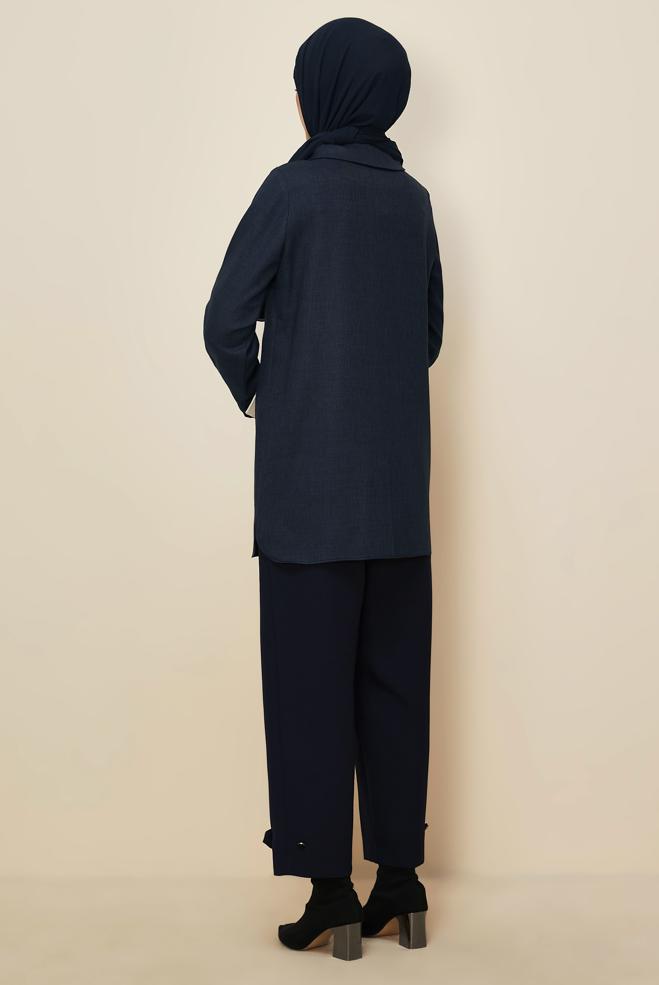 Hijab clothing NAVY BLUE SHIRT COLLAR TUNIC 46213 - ALVİNA