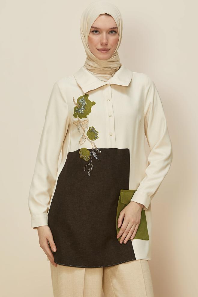 Hijab clothing ECRU SHIRT COLLAR TUNIC 46213 - ALVİNA