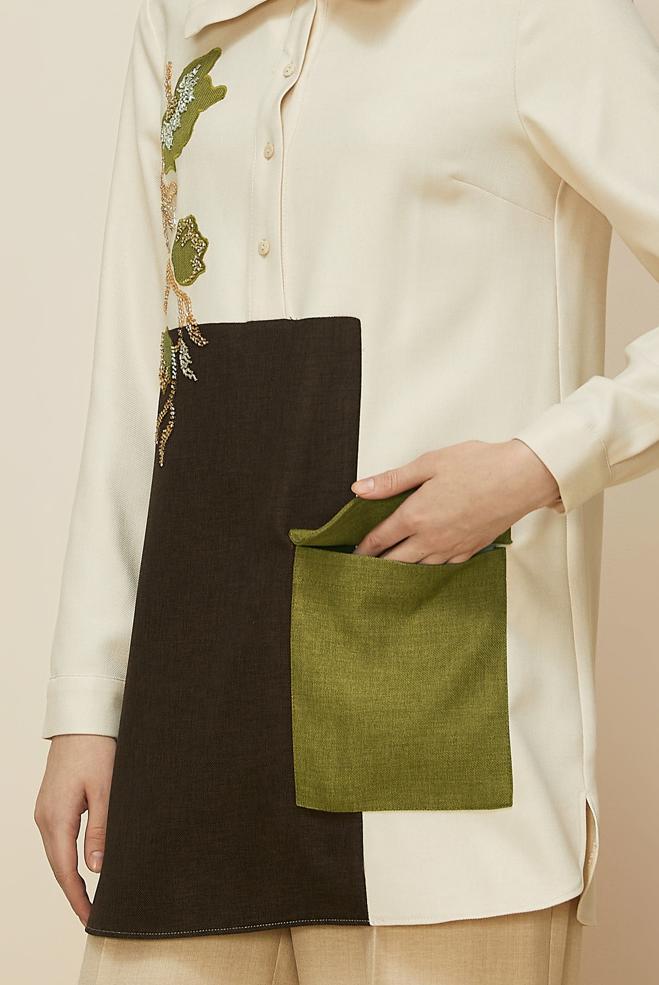 Hijab clothing ECRU SHIRT COLLAR TUNIC 46213 - ALVİNA