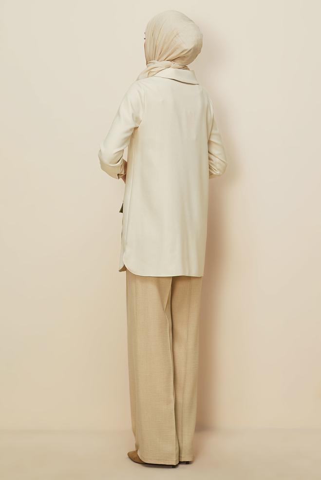 Hijab clothing ECRU SHIRT COLLAR TUNIC 46213 - ALVİNA