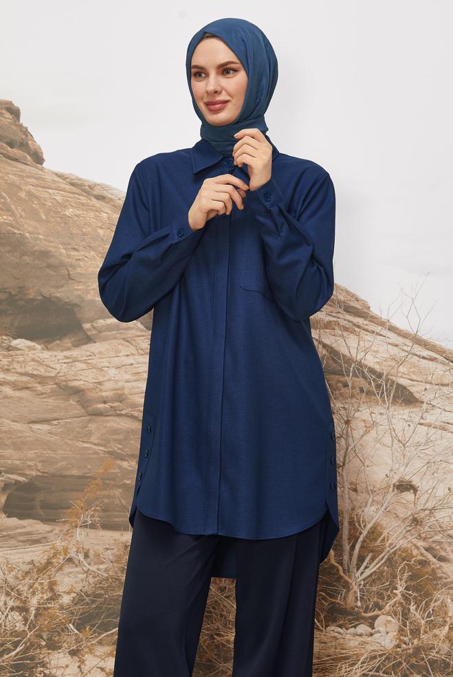 Tesettür giyim LACİVERT GÖMLEK TUNİK 46215 - ALVİNA