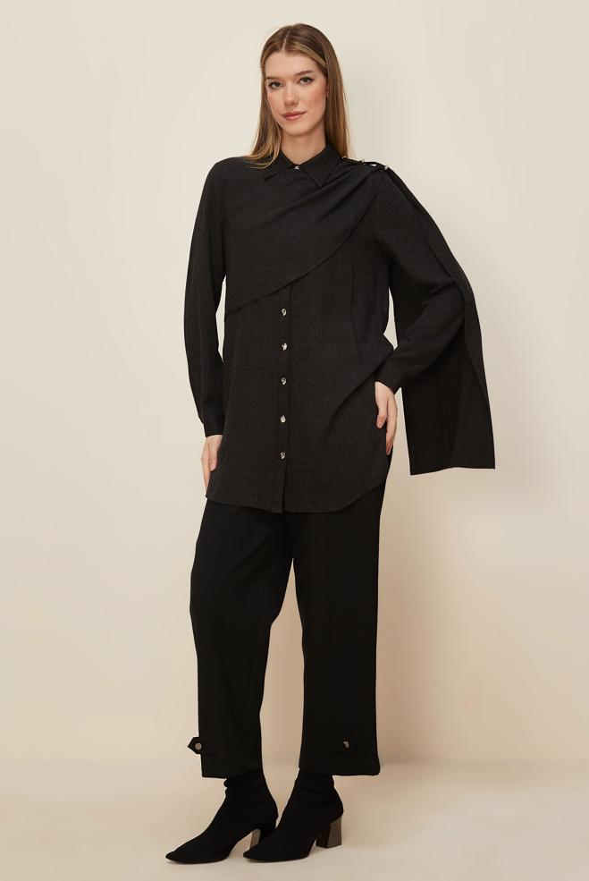 Hijab clothing BLACK SHAWL DETAILED TUNIC 46226 - ALVİNA