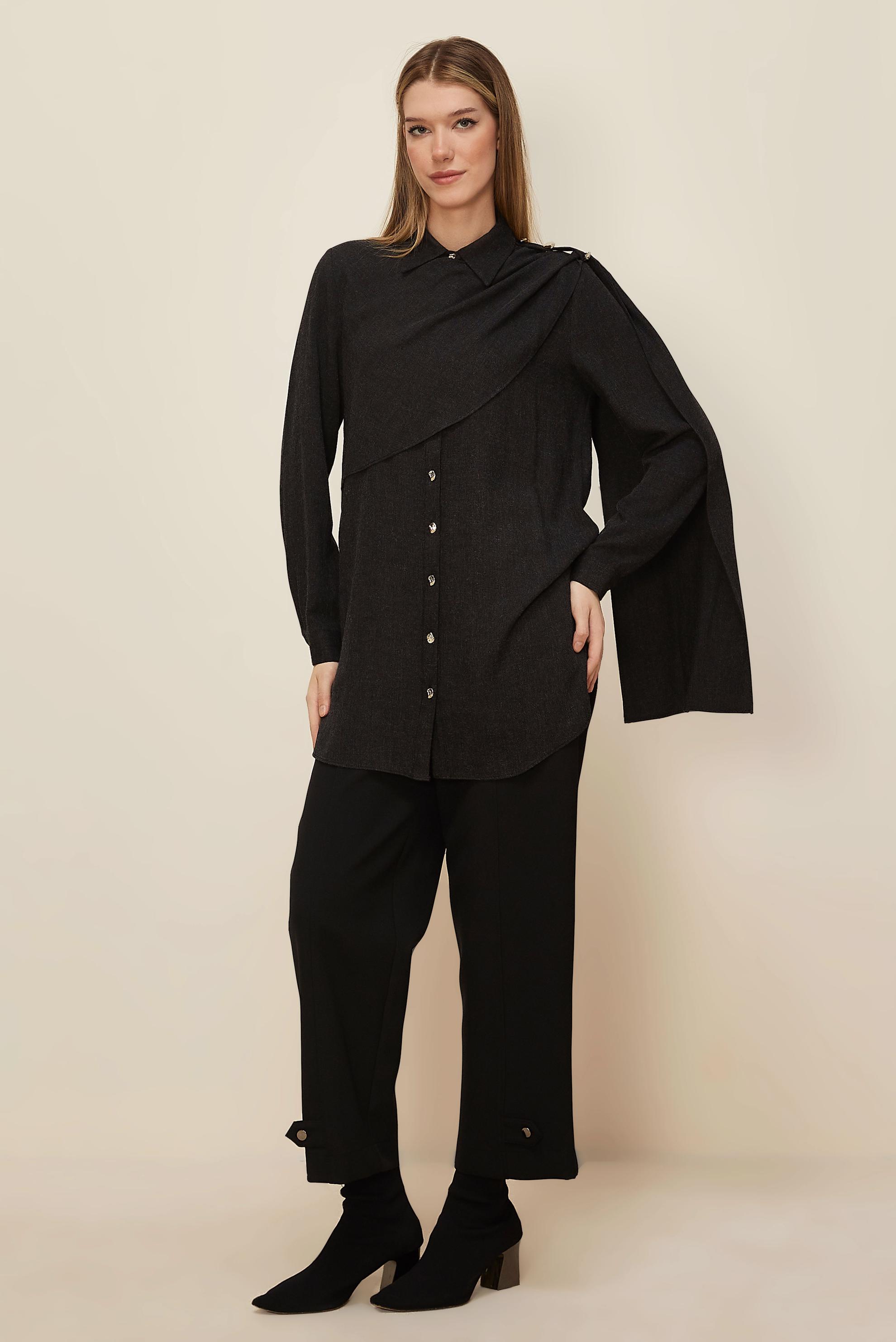 Hijab clothing BLACK SHAWL DETAILED TUNIC 46226