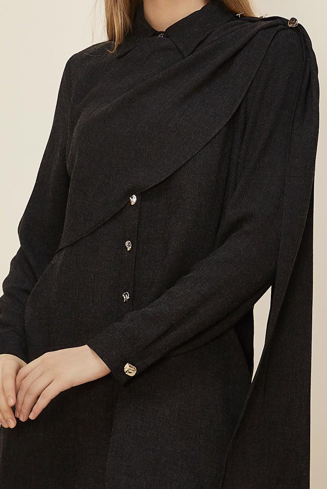 Hijab clothing BLACK SHAWL DETAILED TUNIC 46226 - ALVİNA