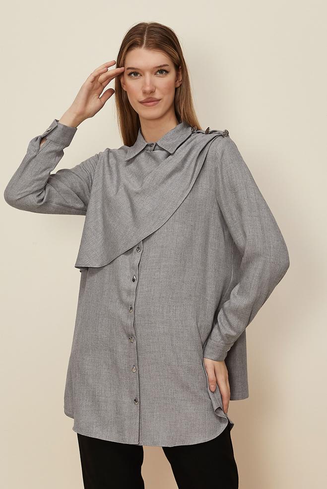 Hijab clothing GREY SHAWL DETAILED TUNIC 46226 - ALVİNA
