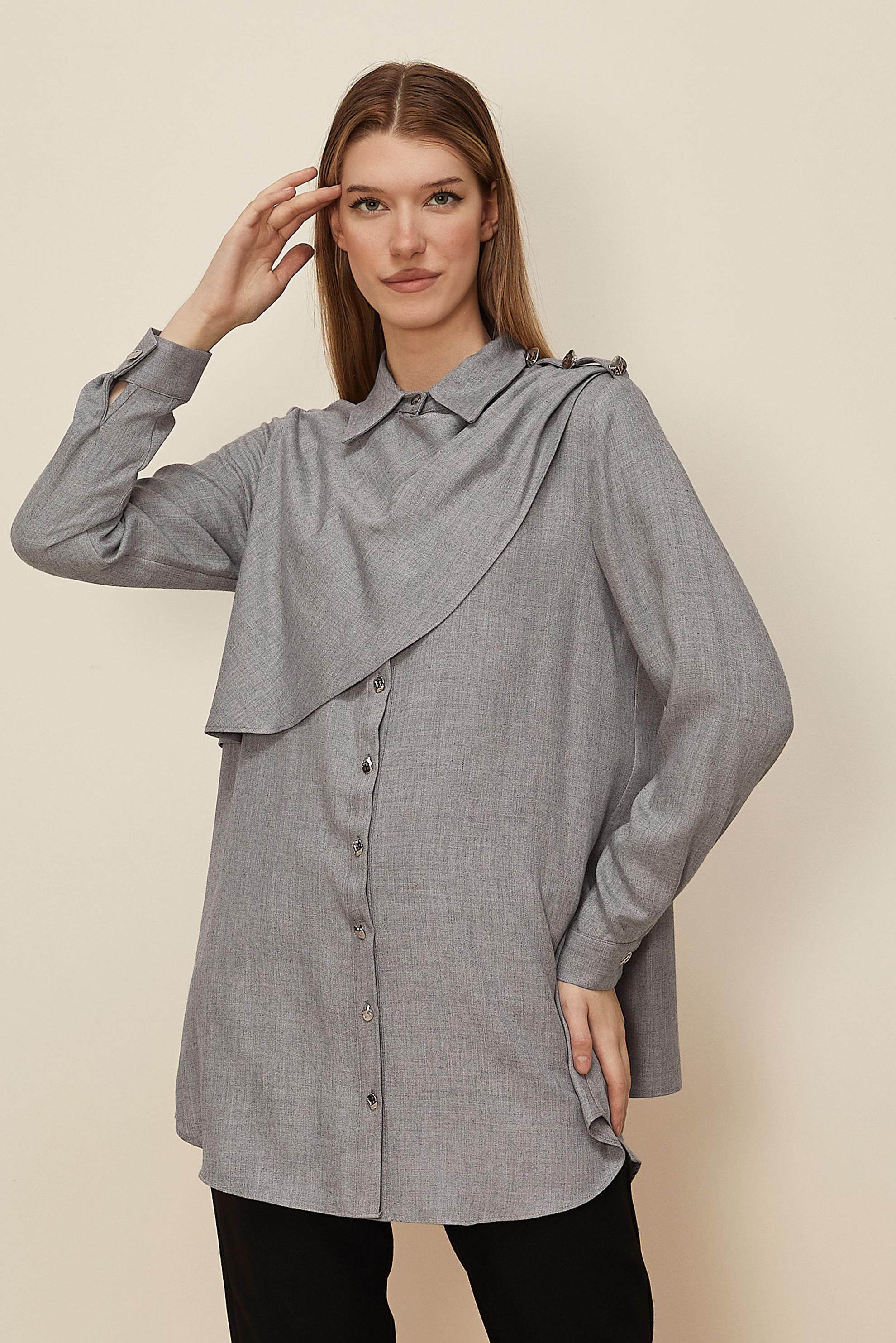 Hijab clothing GREY SHAWL DETAILED TUNIC 46226