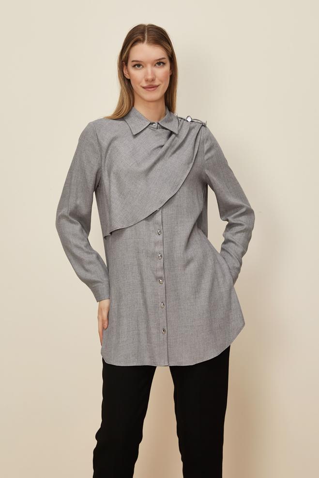 Hijab clothing GREY SHAWL DETAILED TUNIC 46226 - ALVİNA