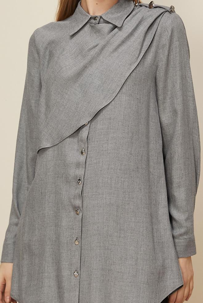 Hijab clothing GREY SHAWL DETAILED TUNIC 46226 - ALVİNA